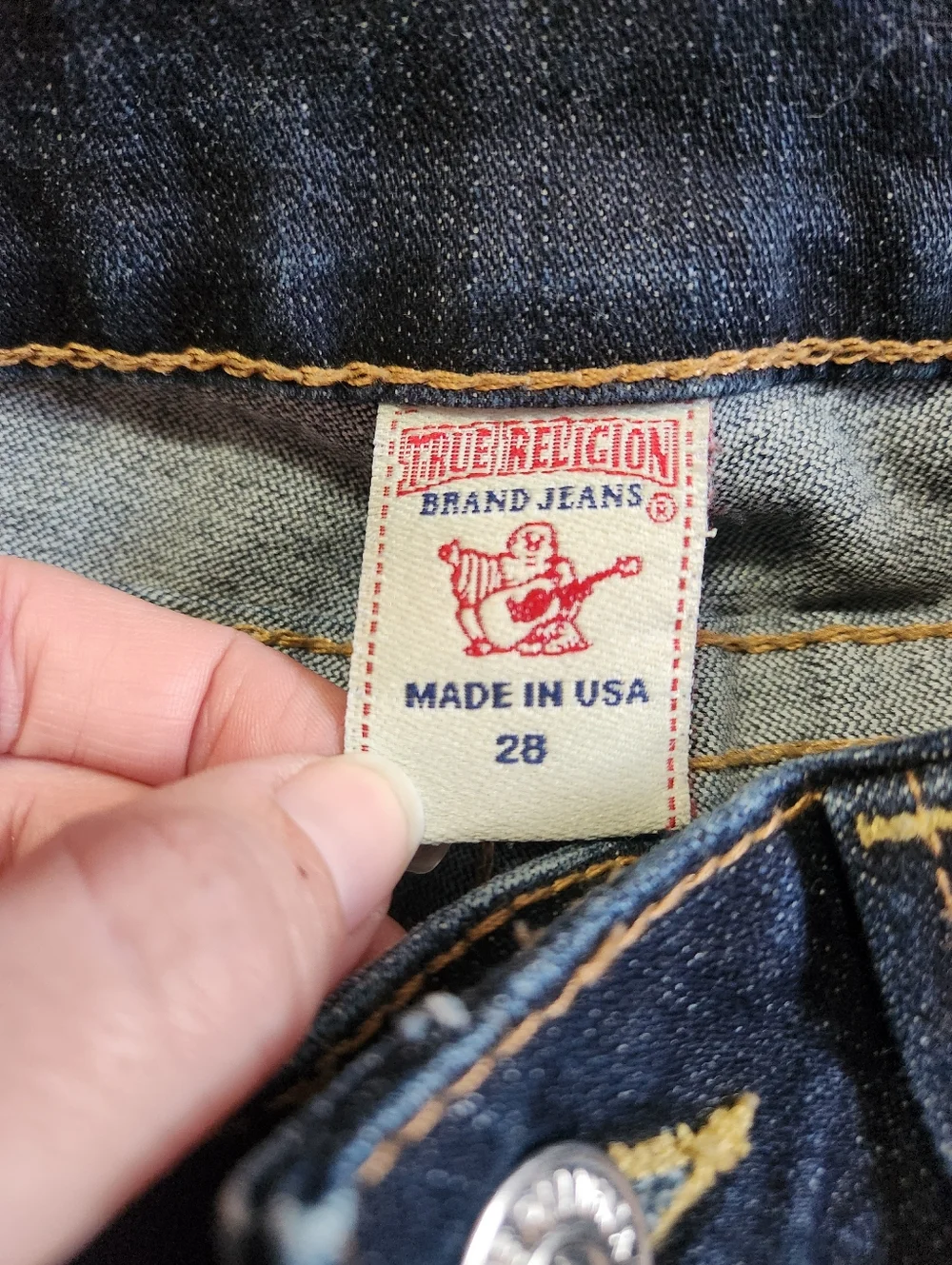 Vtg True Religion Ricki Jeans Made in USA Contrast Big T Stitch Flap Pocket - Picture 7 of 11